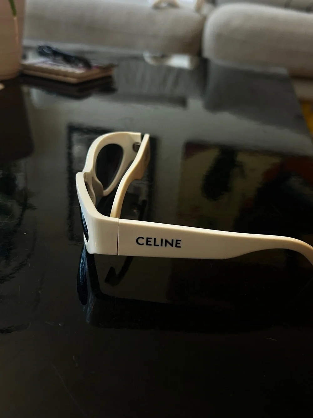 Celine White Oval Sunglasses with Black Lenses